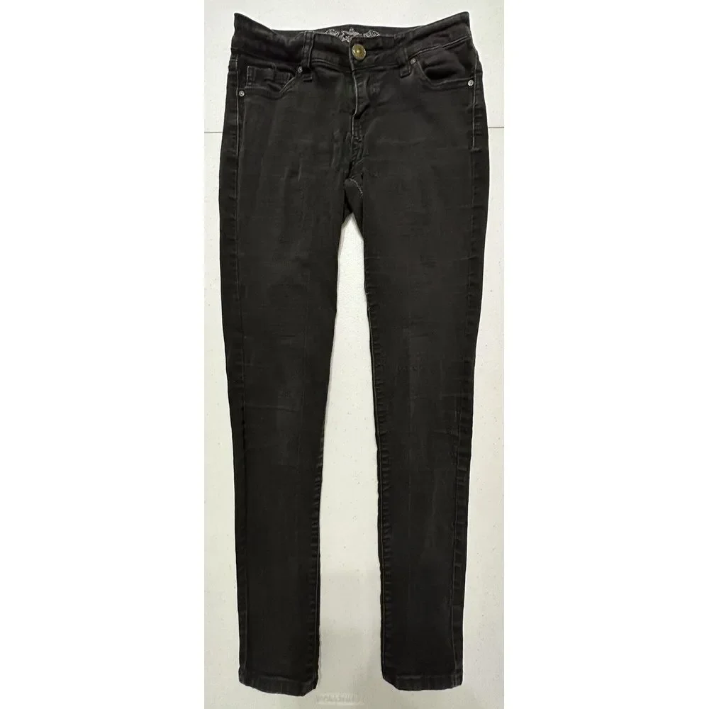 Wax Jean Junior's Black Wash‎ Denim Skinny Jeans Slim Fit Stretch 5-Pocket Zip 5
